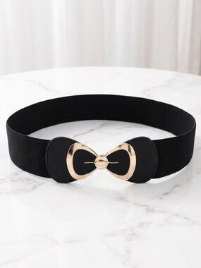 Ladies Black Bow Stretch Belt - 26.5 Inches 